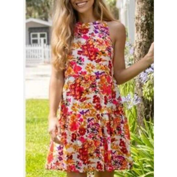 Natural life Halle Mini Halter hot pink orange floral dress medium NWT sundress - Picture 1 of 12